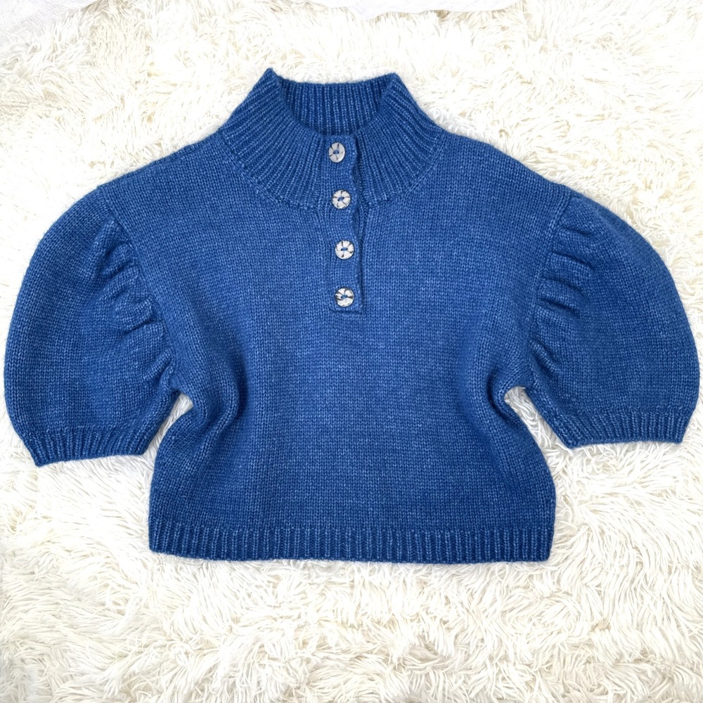 Rachel Comey Cropped Alpaca Knit Top S Preppy Twee Coquette Puff Sleeves Sweater